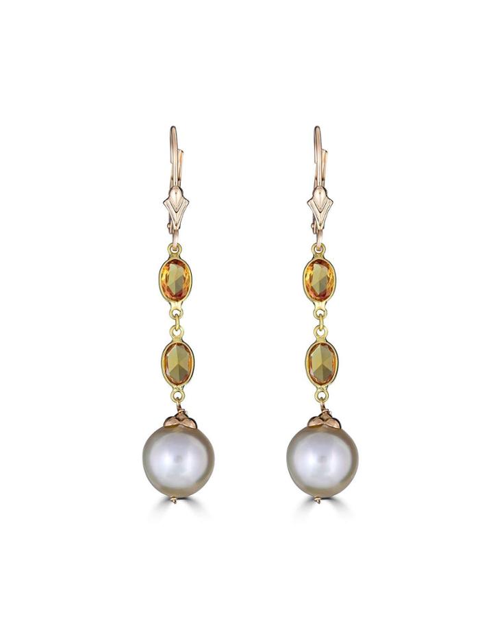 14k Yellow Sapphire & Pearl-drop Earrings