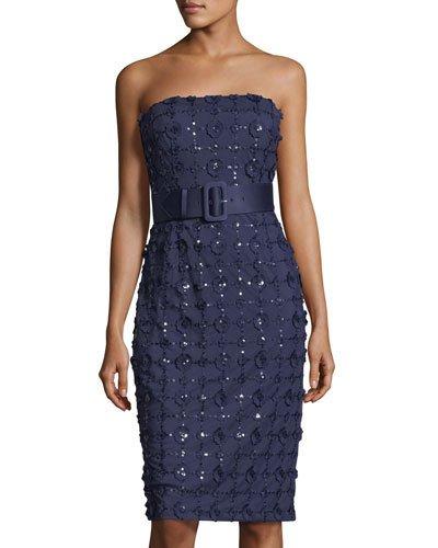 Strapless Floral-applique Cocktail Dress