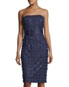 Strapless Floral-applique Cocktail Dress