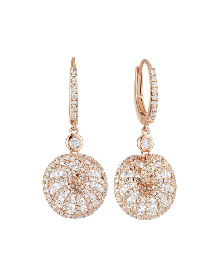 18k Rose Gold Diamond Fan Drop Earrings