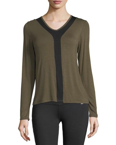Gigi Vent Long-sleeve Mesh Open-back Pullover Top