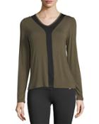 Gigi Vent Long-sleeve Mesh Open-back Pullover Top