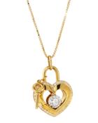 18k Yellow Gold Lover's Locks Diamond Heart Pendant Necklace,