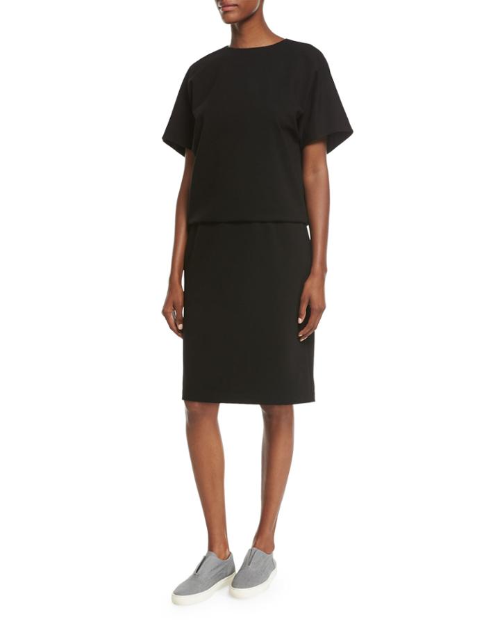 Short-sleeve Punto Milano Bloussant Dress