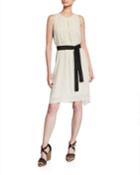 Sleeveless Inverted Pleat Belted Dress