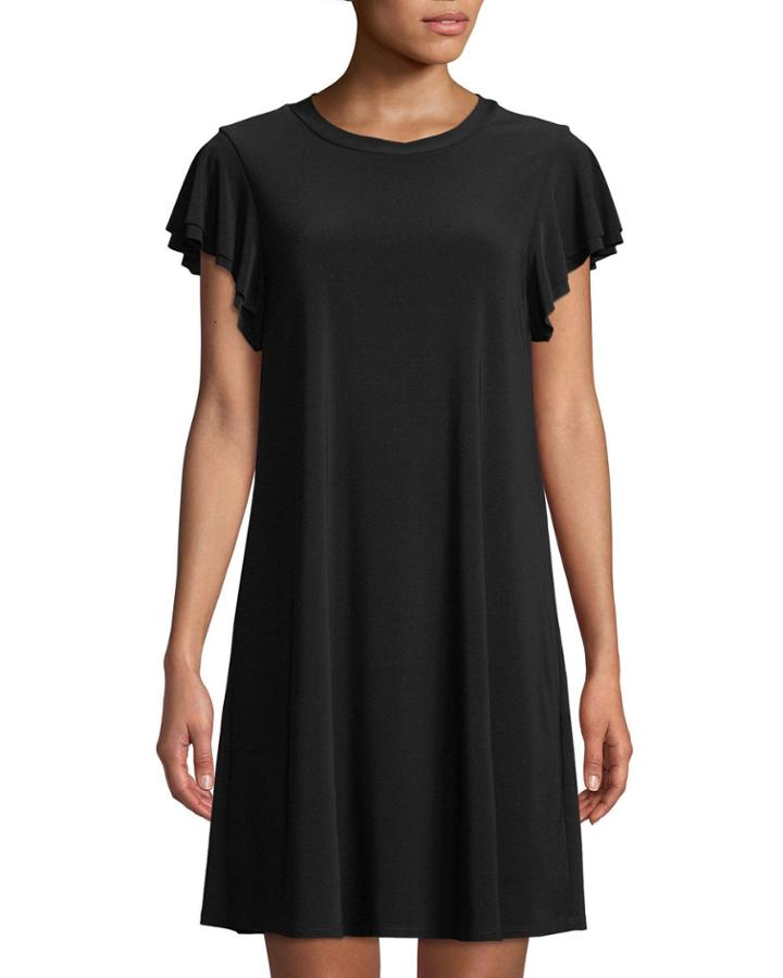 Flutter-sleeve Jersey A-line Dress