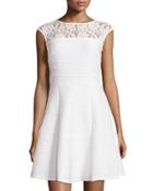 Cap-sleeve Lace-yoke Dress, White