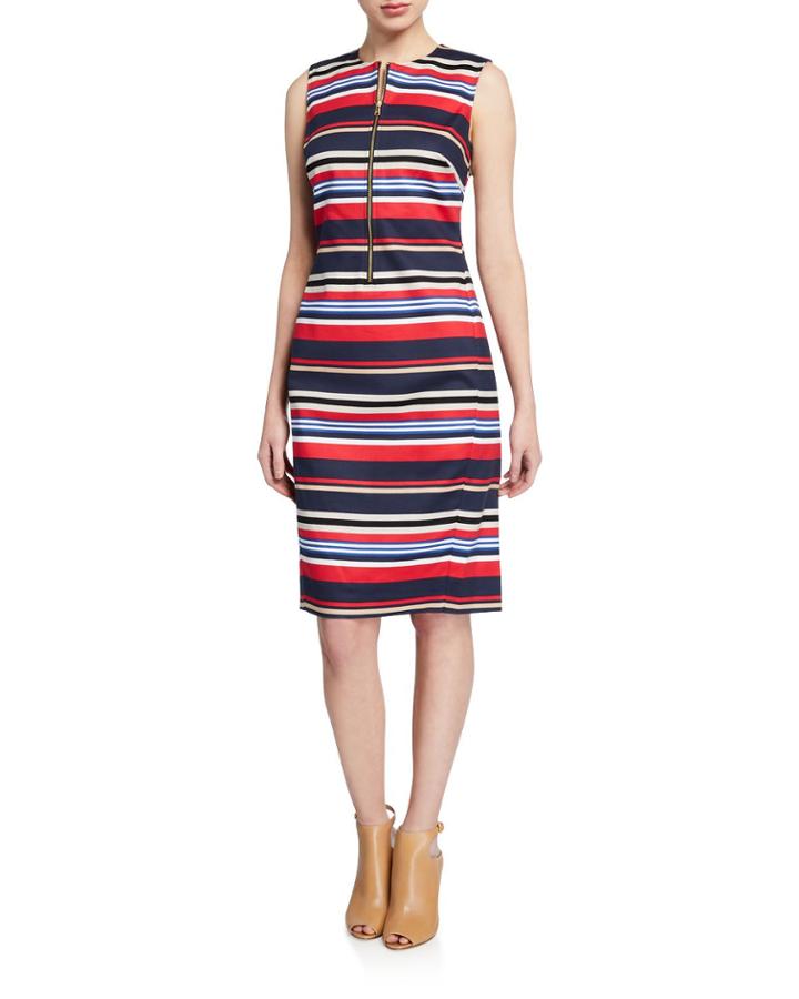 Striped Crewneck Zip-front Sleeveless