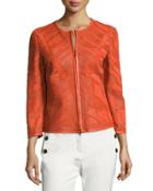 Leaf-cut Leather 3/4-sleeve Jacket, Orange