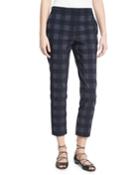 Gingham Cropped Skinny Trousers, Navy