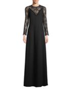 Long-sleeve Lace-illusion Gown