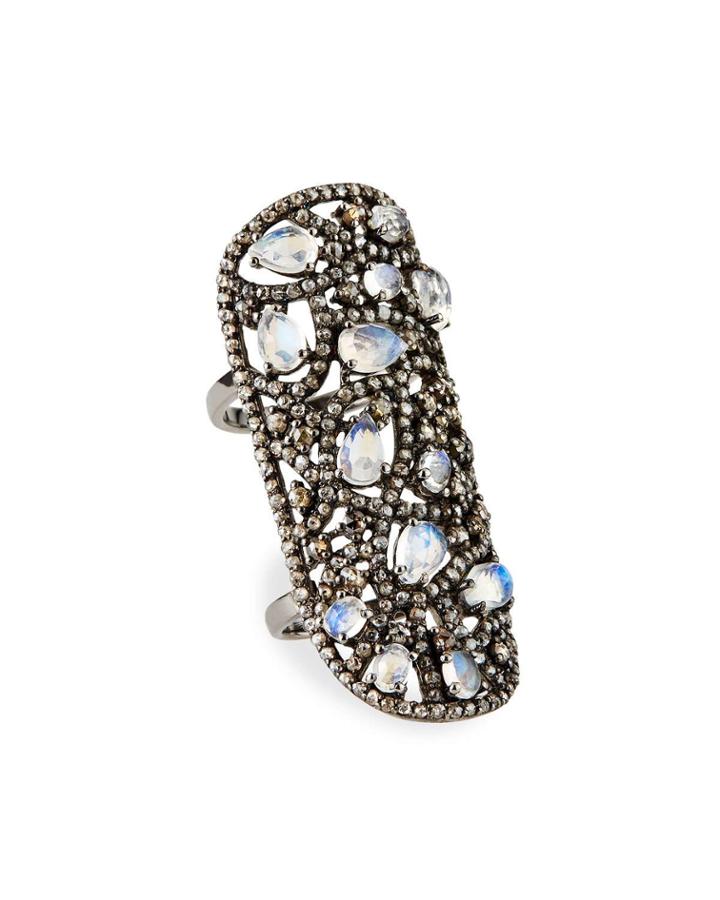 Moonstone & Diamond Shield Ring,