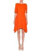 Short-sleeve Boat-neck Handkerchief-hem Dress, Poppy