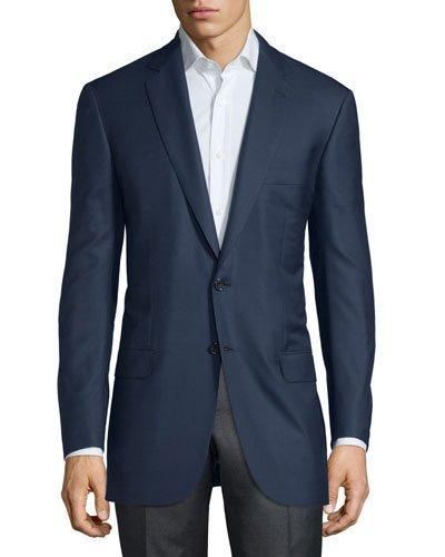 Solid Wool Two-button Jacket, Blue