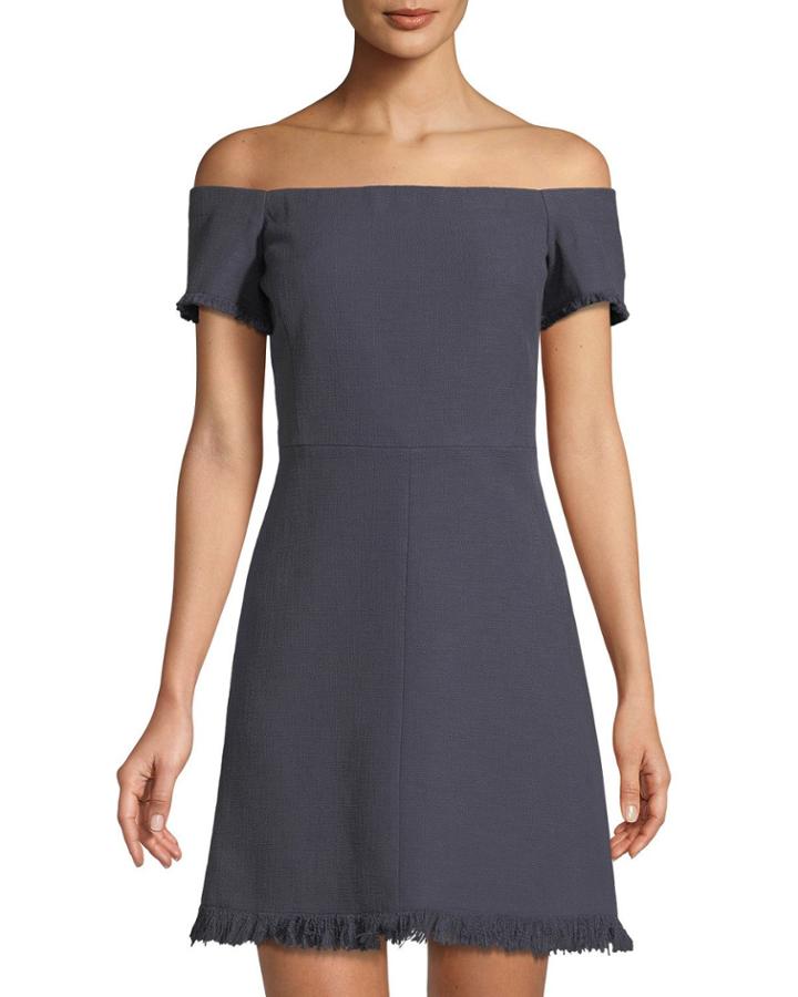 Off-the-shoulder Slub-suiting Dress