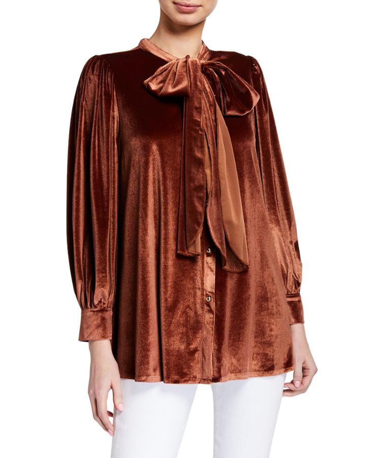 Velvet Tie-neck Blouse