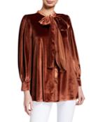 Velvet Tie-neck Blouse