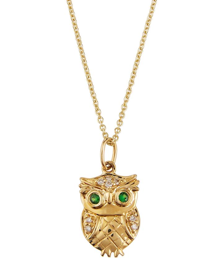 14k Diamond Owl Charm Necklace