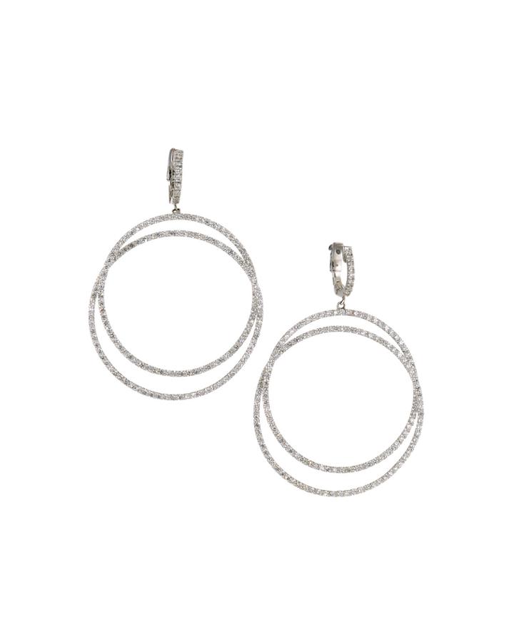 14k White Gold Diamond Hoop-drop Earrings,