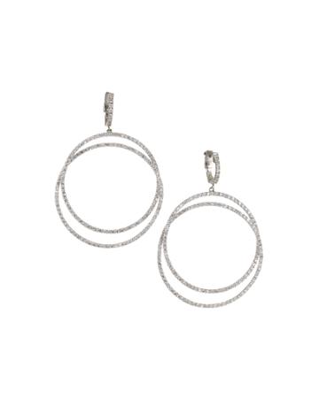 14k White Gold Diamond Hoop-drop Earrings,