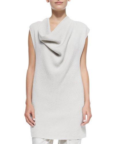 Ribbed Cashmere Draped-neck Tunic