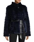 Reversible Down & Fur Belted Puffer Coat
