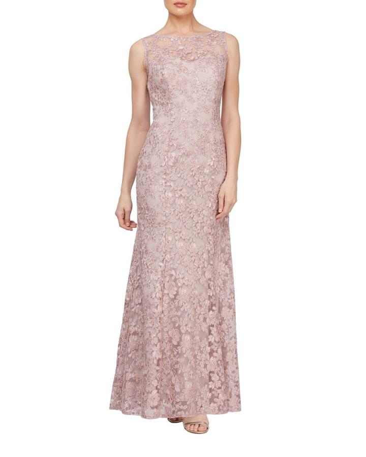 Embroidered Lace Gown With