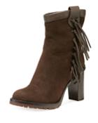 Suede And Leather Fringe Booties