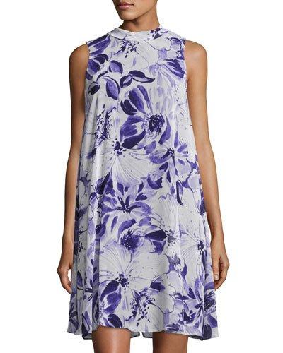 Flyaway Sleeveless Float Dress, Blue Pattern