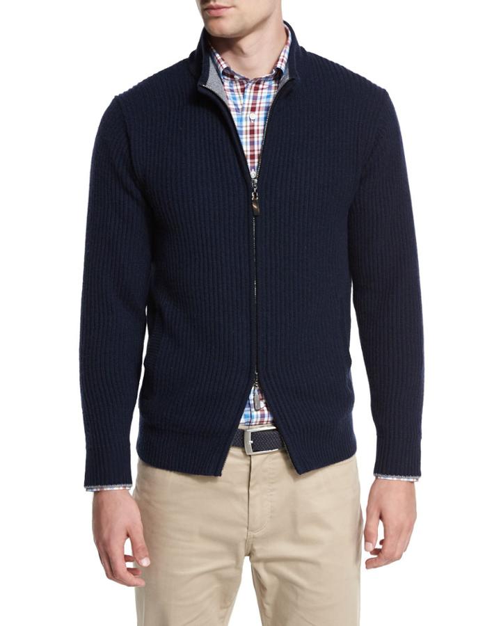 Hawthorne Cotton-cashmere Full-zip Cardigan, Barchetta Blue