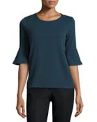Bell-sleeve Zip-back Blouse,