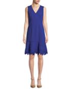 Darianna V-neck Sleeveless A-line Crepe Dress W/