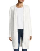 Feather-knit Open-front Cardigan, White