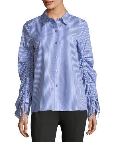 Simple Striped Button-front Blouse