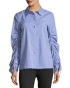 Simple Striped Button-front Blouse