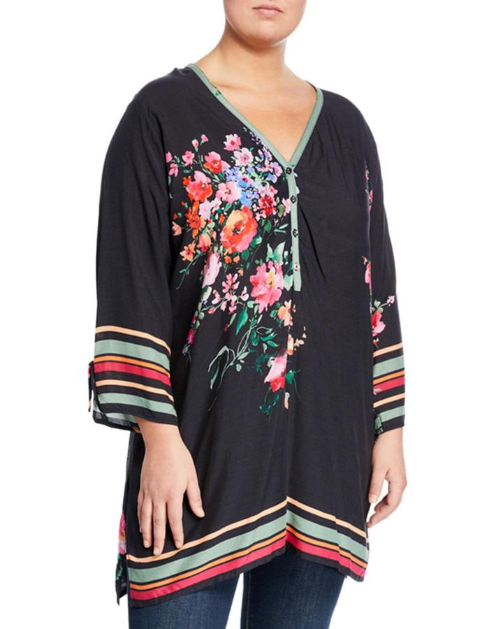 Resort Rose-print Tunic Blouse,