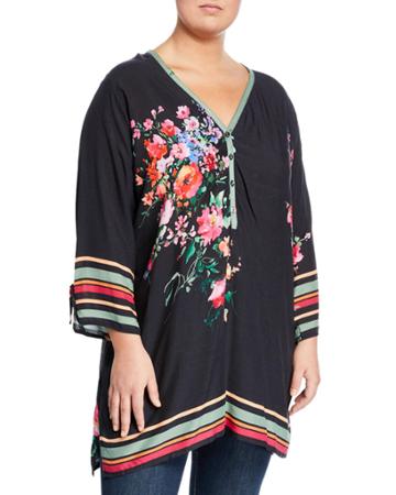 Resort Rose-print Tunic Blouse,