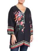 Resort Rose-print Tunic Blouse,