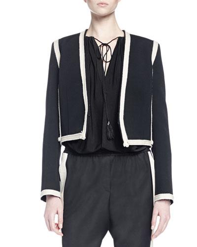 Long-sleeve Two-tone Cropped Jacket, Black/ivory