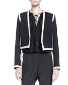 Long-sleeve Two-tone Cropped Jacket, Black/ivory