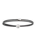 Black Cable Single-wrap Bangle Bracelet With White Topaz