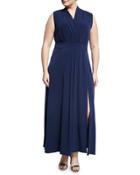 Front-slit Jersey Maxi Dress, Navy,