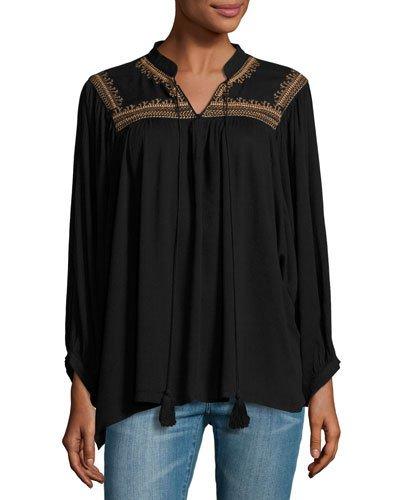 Tribe Relaxed Tassel-tie Top, Black