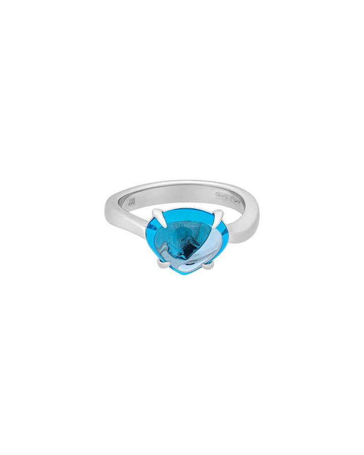 Estate 18k White Gold Mediterranean Eden Blue Topaz Ring,