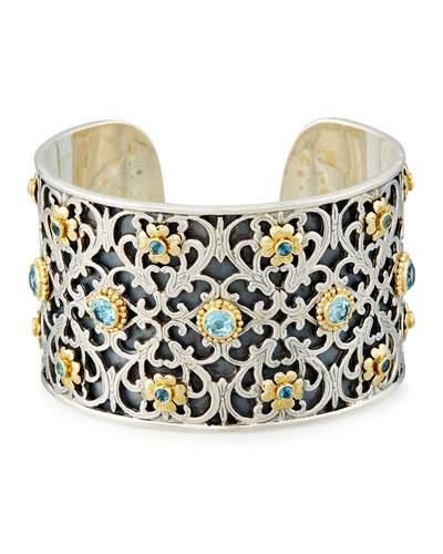 Color Classics Floral Cuff Bracelet W. Blue Topaz