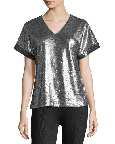 Sequined V-neck Tee