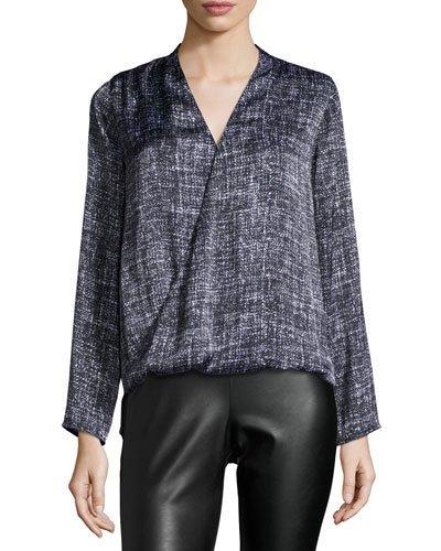 Printed Faux-wrap Blouse, Pearl Heat