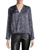 Printed Faux-wrap Blouse, Pearl Heat