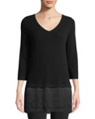 Fringe-trim V-neck Cashmere