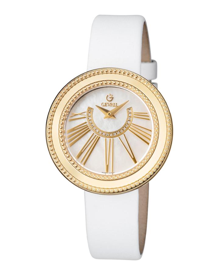 Fifth Avenue 38mm Diamond Watch W/ Satin Strap, White/gold